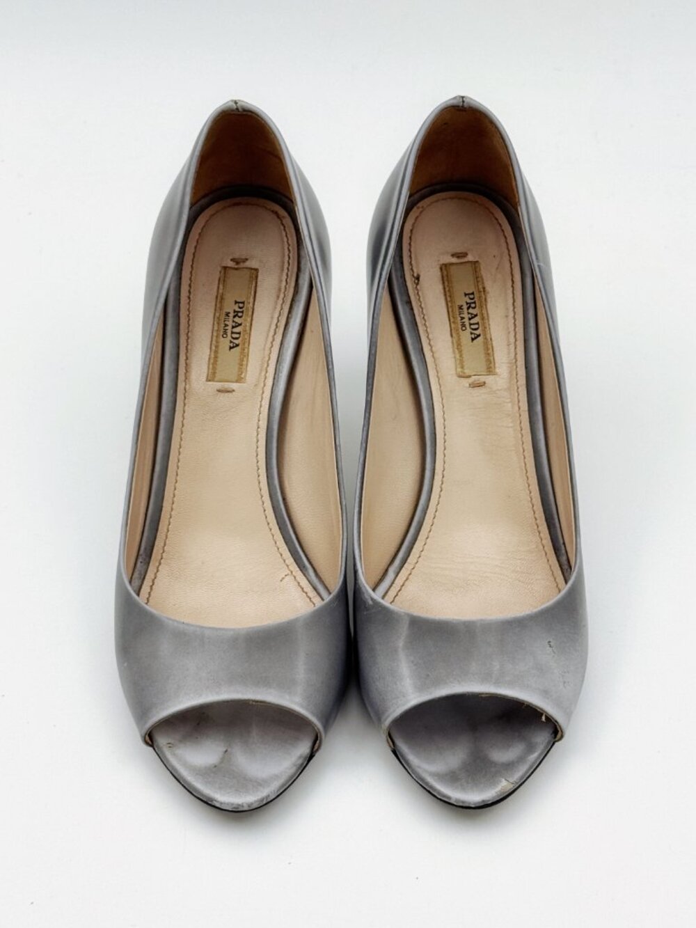 Prada Peep Toe Clear Lucite Wedge Pumps Heels - Picture 2 of 6